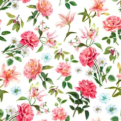 Poster Vintage style watercolour rose seamless background pattern © laplateresca