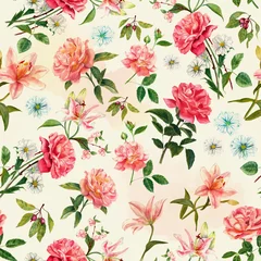 Fototapete Rund Vintage style watercolour rose seamless pattern © laplateresca