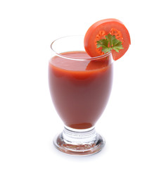 Fresh tomato juice on white background
