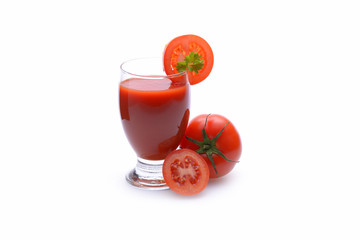 Fresh tomato juice on white background