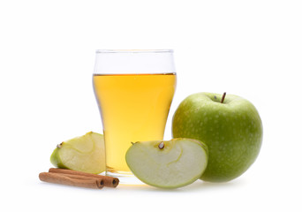 Apple juice in glass on white background