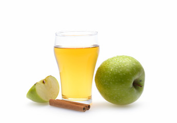 Apple juice in glass on white background