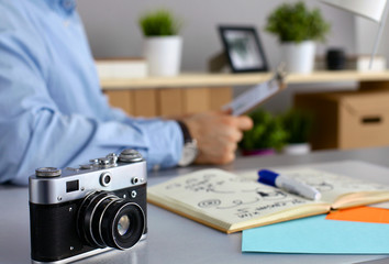 Designers table with camera and tools