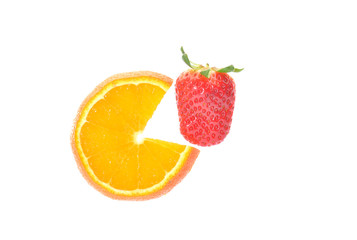 Fototapeta na wymiar Strawberry and orange slice on white background