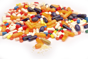 Pills on white background