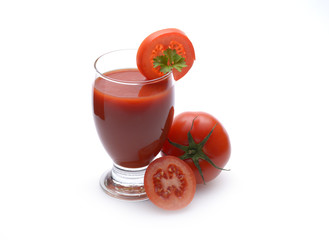 Fresh tomato juice on white background