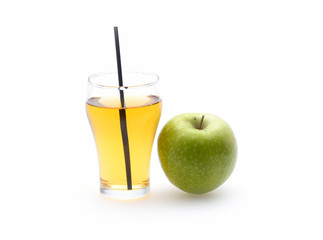 Apple juice in glass on white background