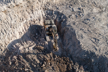 Aerial view of the working earth mover