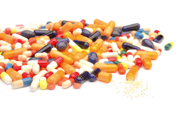 Pills on white background