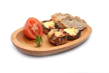 Baked mushrooms with tomatoes and bread