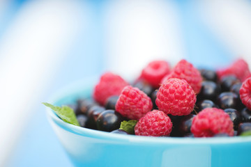 Black currants and raspberries close-up