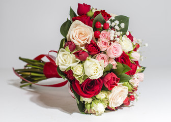 Bridal bouquet, bridal bouquet in red colors. Shallow depth