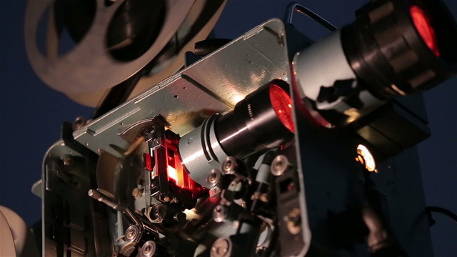 Mechanism Of Film Projector. Film inside the film projector.