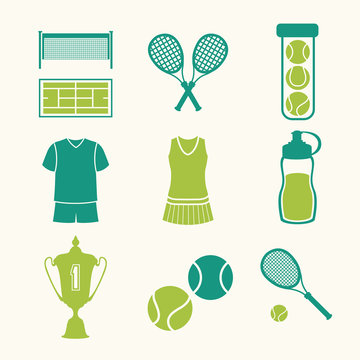 Sports objects. Set of tennis icons.