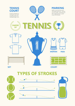 Info graphics set in green & blue colors for tennis game.