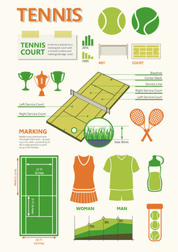 Info graphics set in green colors for tennis game.