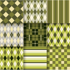 Set of seamless backgrounds with pattern striped, chess, checker