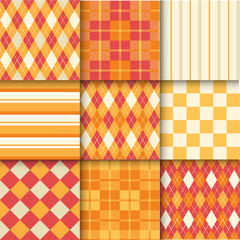 Set of seamless backgrounds with pattern striped, chess, checker