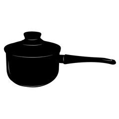 Saucepan with long handle and glass lid - stylized vector illust