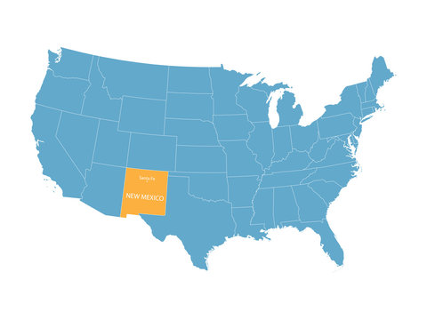 blue vector map of United States with indication of New Mexico