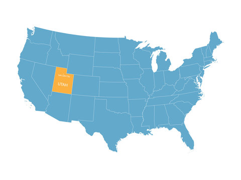 blue vector map of United States with indication of Utah