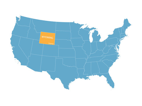blue vector map of United States with indication of Wyoming
