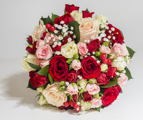 Bridal bouquet, bridal bouquet in red colors. Shallow depth