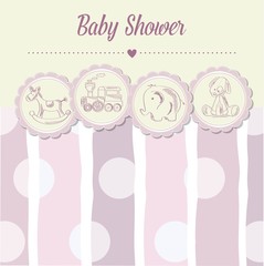 baby girl shower card with retro toys