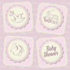 baby girl shower card with retro toys