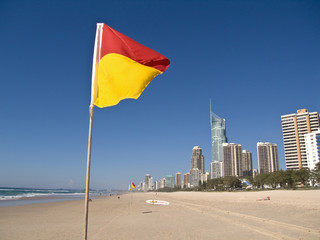 Surf Life Saving flag. Gold Coast. Queensland. Australia.