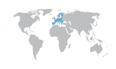 Fototapeta na wymiar world map with indication of European Union