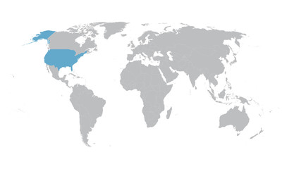 Fototapeta na wymiar world map with indication of United States