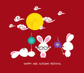 Mid autumn festival rabbit playing with lanterns with chinese