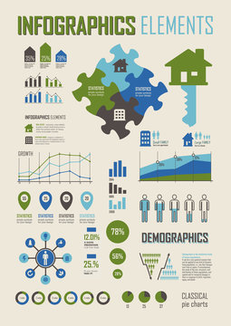 Vector Illustration with Info graphics elements in blue & green