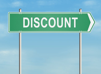 Discount. A road sign on the sky background. Raster illustration.