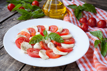 Healthy traditional Italian organic vegetarian caprese antipasti