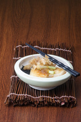 japanese cuisine. fried tofu on the background