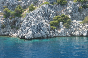 The islands in the Aegean Sea, the white rock, Turkey, Marmaris
