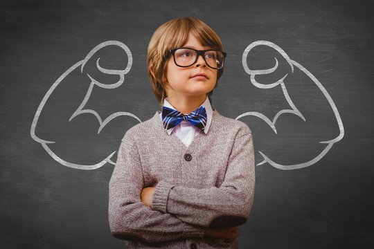 Composite image of cute pupil dressed up as teacher