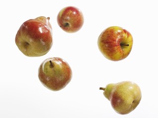 Apples and pears against white background