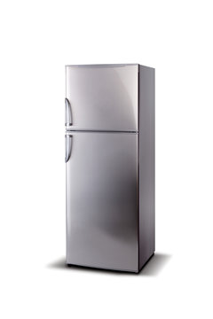 Stainless steel refrigerator isolated on white
