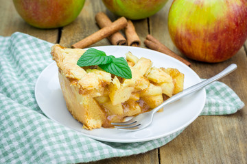 Homemade delicious apple pie with lattice pattern