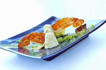 Moulded mushroom risotto, dried Parma ham, Parmesan