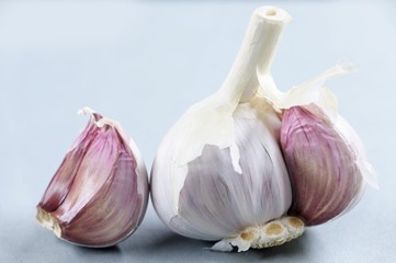 Broken garlic bulb and clove
