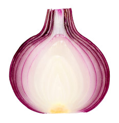 Inner structure of a red onion cut in half