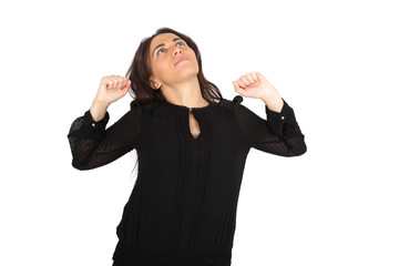 Beautiful woman doing different expressions in different sets of clothes: waking up