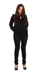 Beautiful woman doing different expressions in different sets of clothes: posing