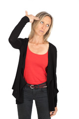 Beautiful woman doing different expressions in different sets of clothes: suicide