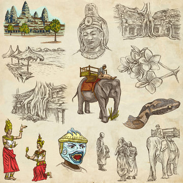 Cambodia - An hand drawn illustrations. Frehand pack.
