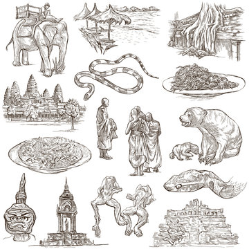 Cambodia - An hand drawn illustrations. Frehand pack.